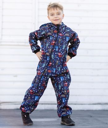 Thermal Waterproof Softshell Overall Comfy Forest Animals Dark Blue Jumpsuit